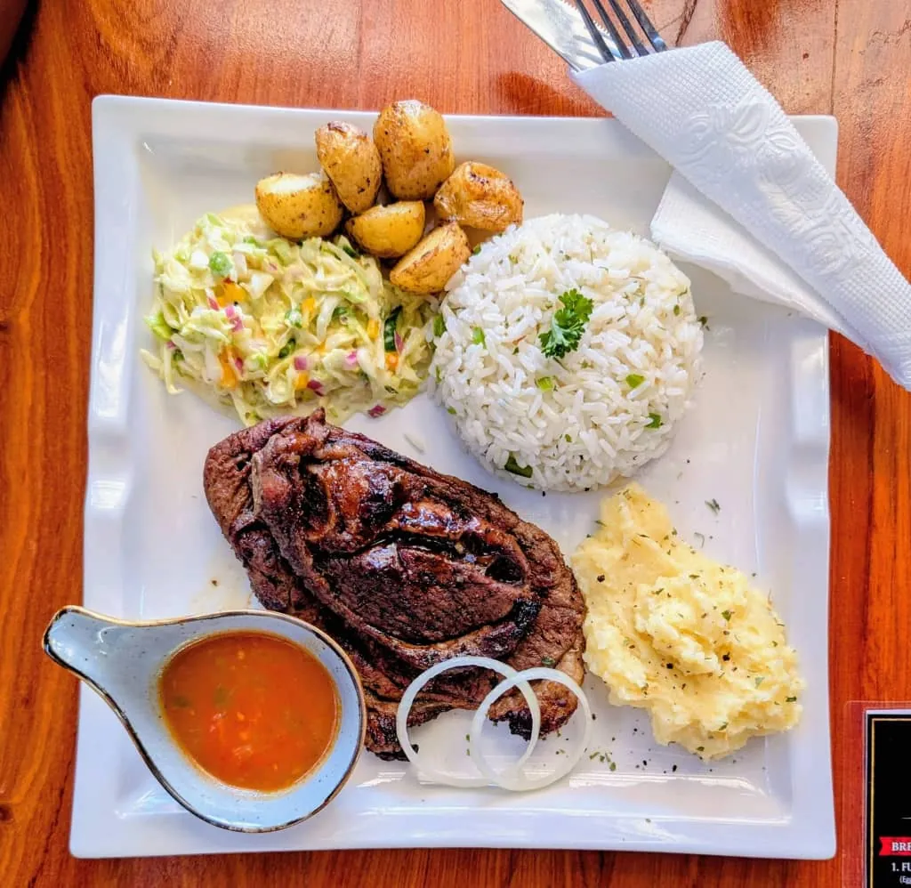 A meat and rice plate at Likaka